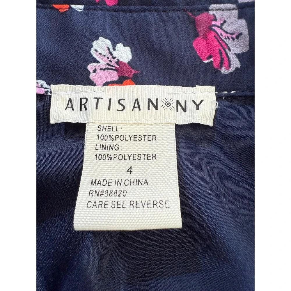 Artisan‎ NY Floral Print Sleeveless Shirt Dress | Navy Blue | Size 4
